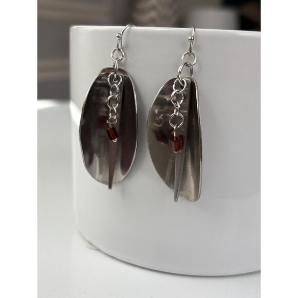 Handmade Spoon Fork Tine Earrings: Metal Spike beaded dangle earrings - Picture 2 of 6